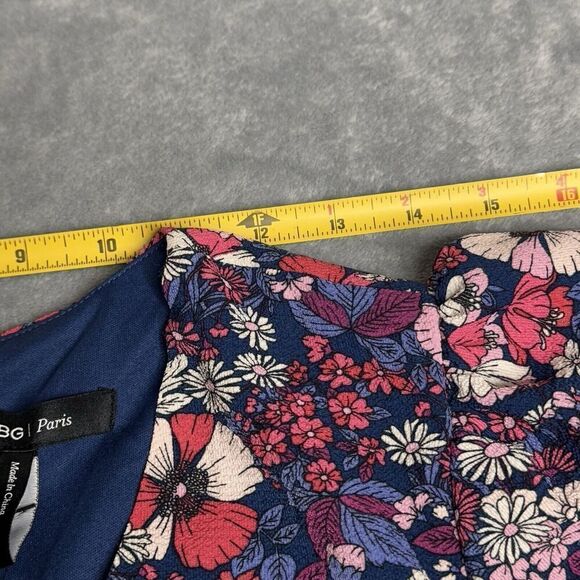 BCBG Paris Sz L Retro Floral Short Ruffle Short Dress V-Neck Lined Romantic Chic - Picture 16 of 16